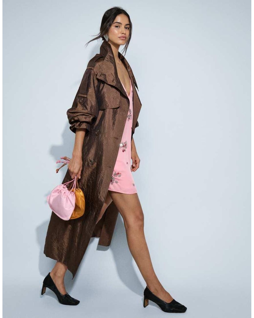 ASOS Brown Longline Oversized Trench Coat With Shoulder Pad