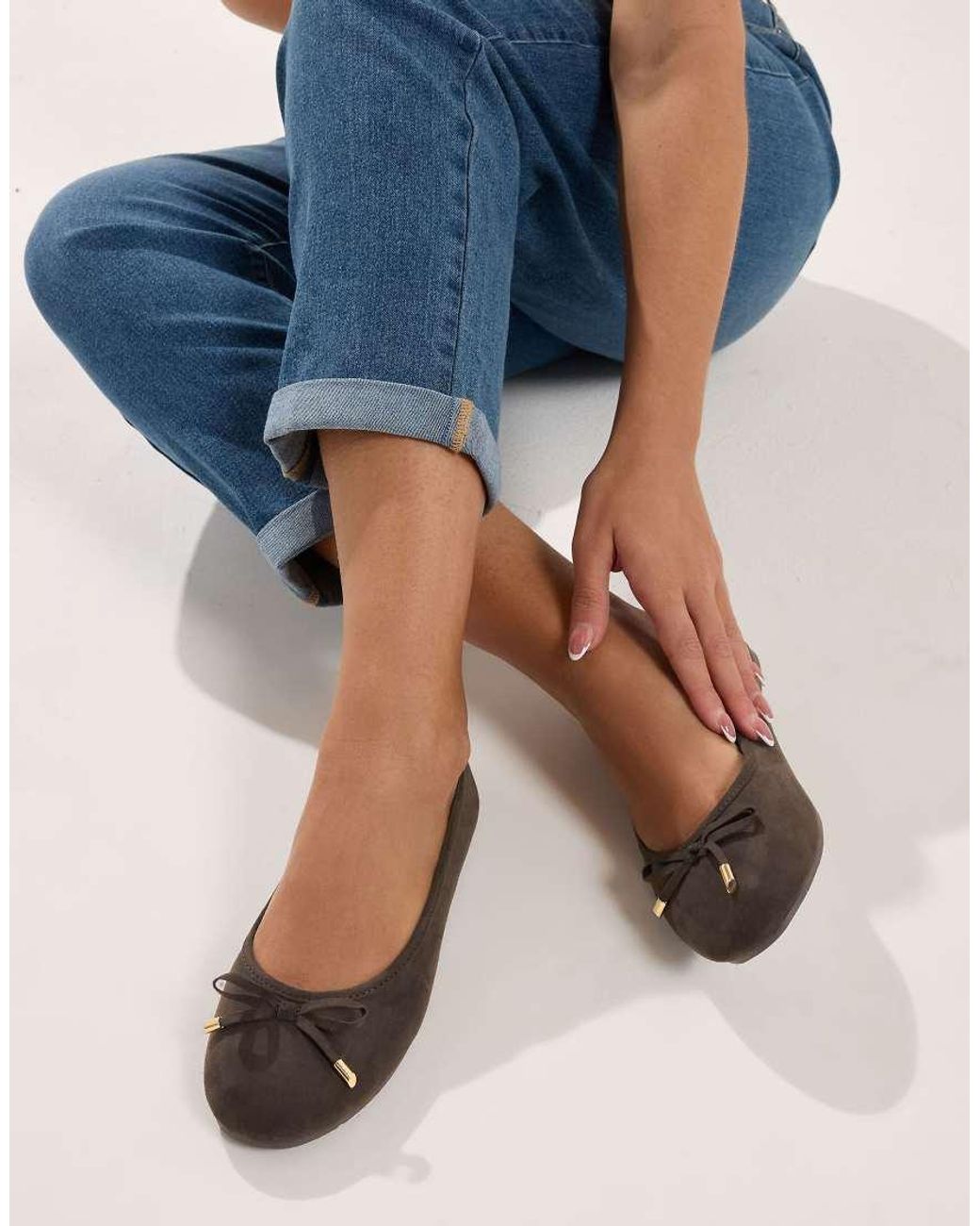 Yours Clothing Brown Faux Suede Ballerina Pumps