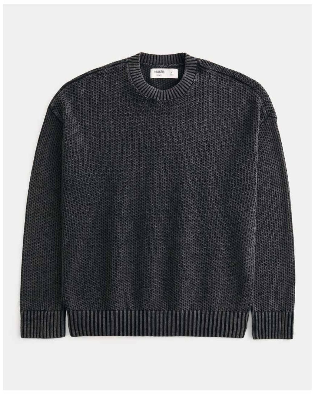 Hollister Blue Boxy Washed Waffle Crew Sweater for men