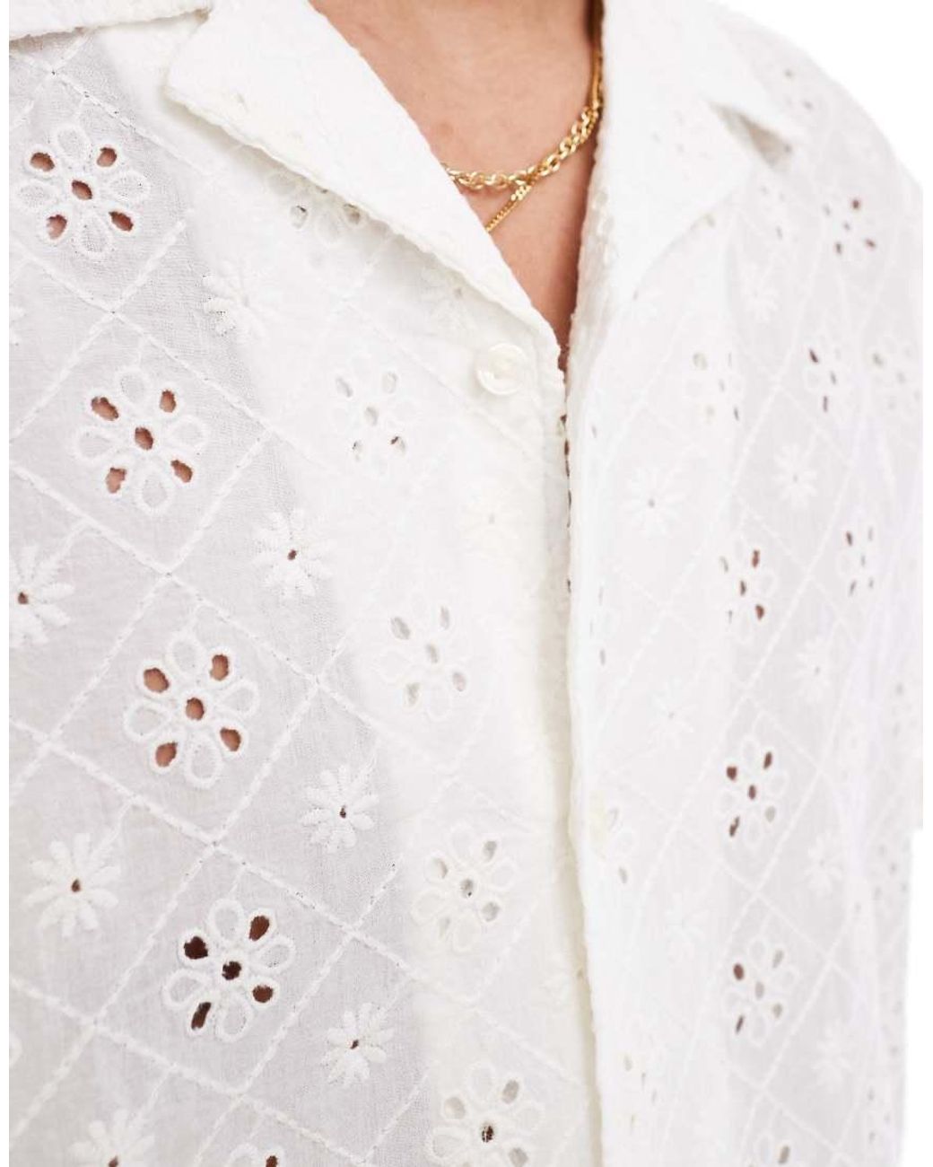 Only & Sons White Loose Fit Broidery Shirt for men