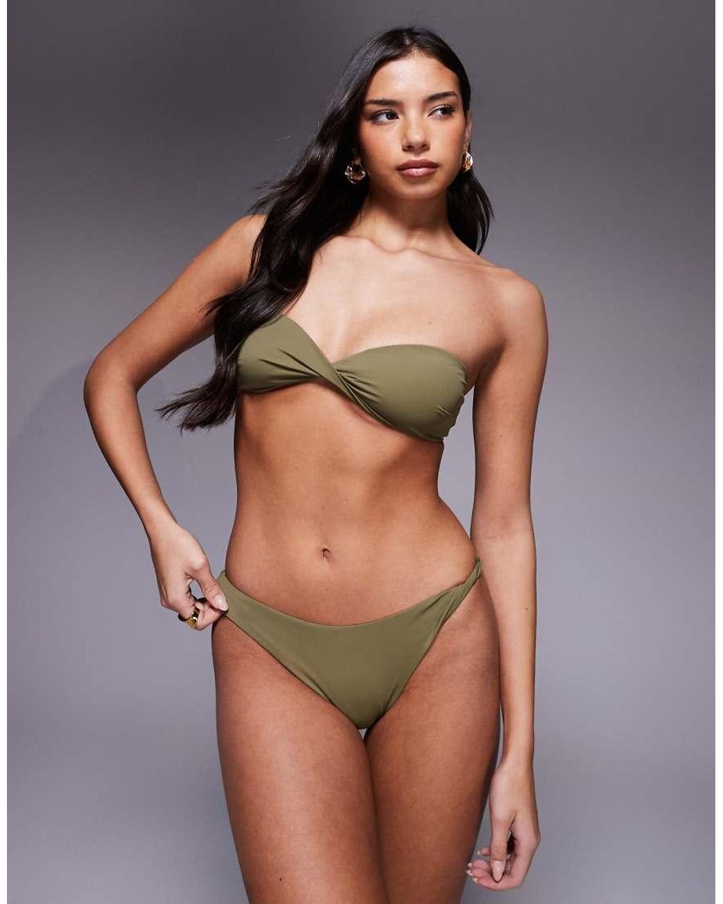 ASOS Brown Tina Twisted Florida Paper Touch High Leg Bikini Bottoms