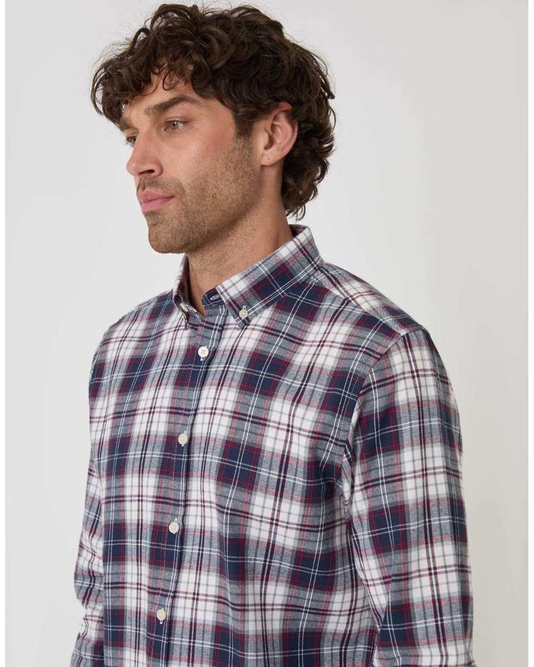 Threadbare Blue Brushed Cotton Flannel Shirt for men