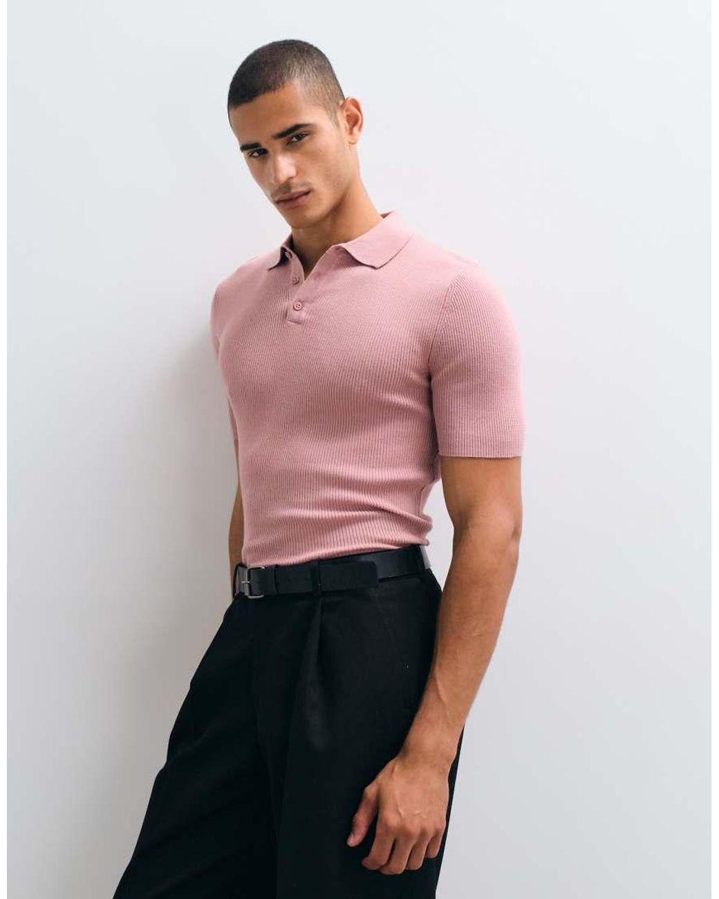 ASOS Red Essential Muscle-fit Fine-rib Knit Polo for men