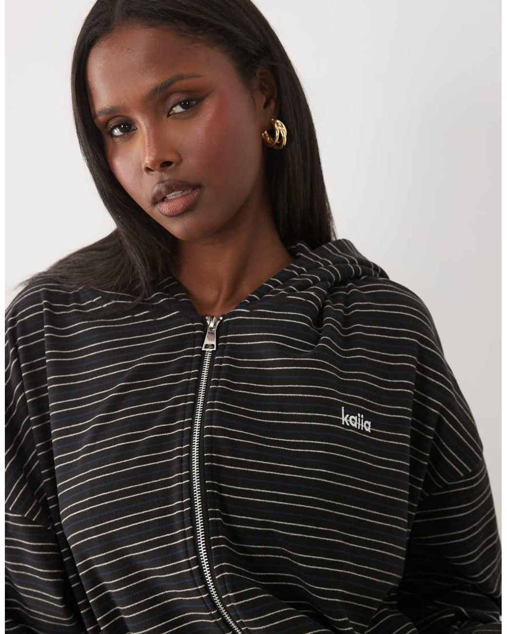 Kaiia Black Jersey Fleece Oversized Zip-through Fleece Hoodie
