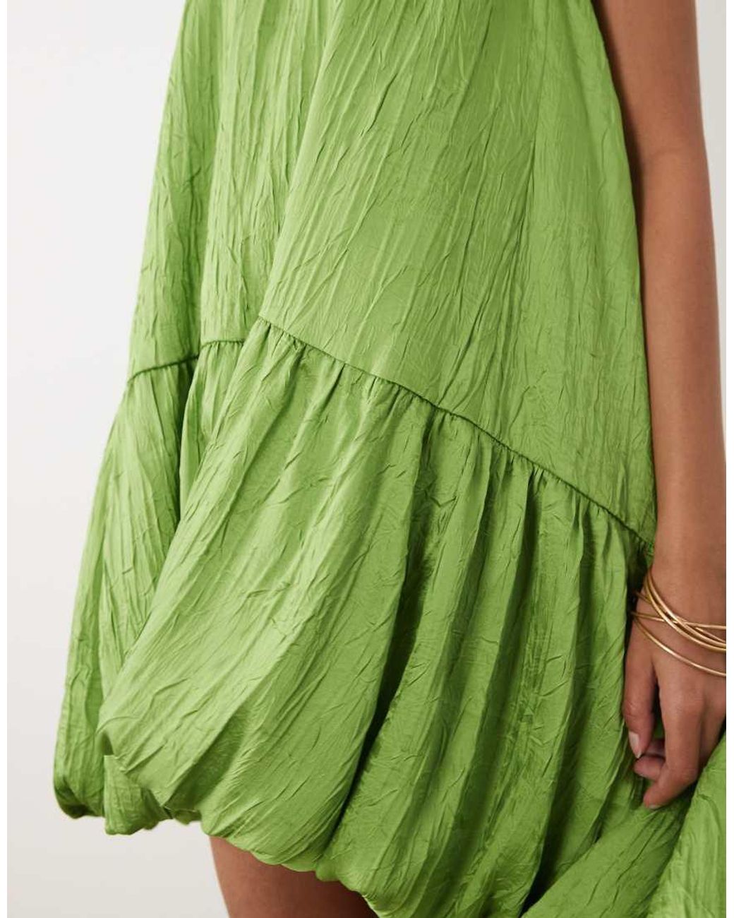 ASOS Green Satin Mini Racer Dress With Asym Bubble Hem