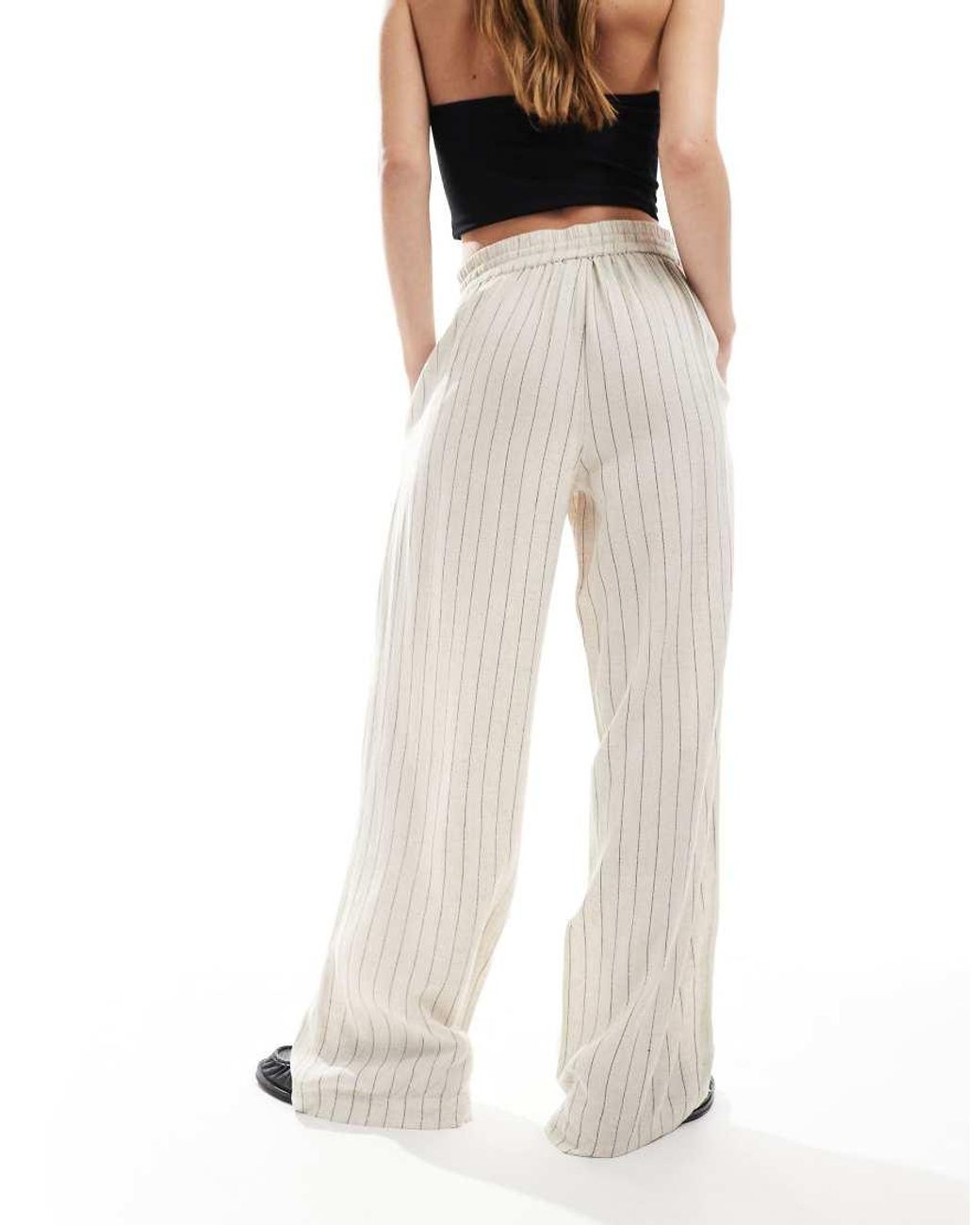 Pieces White Mix & Match Linen Touch Wide Leg Trouser
