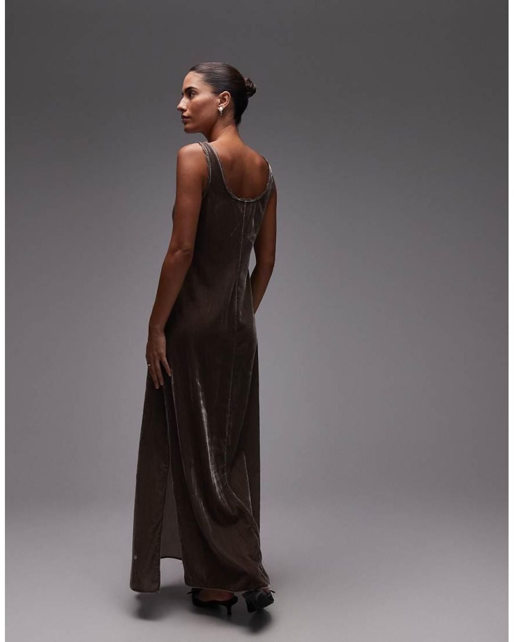 & Other Stories Gray Velvet Maxi Slip Dress