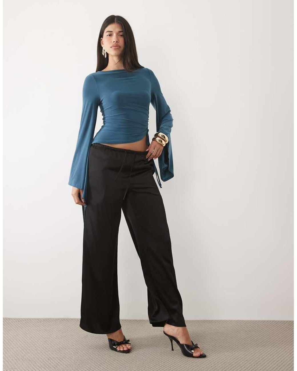 ASOS Blue Drape Sleeve Asym Hem Top