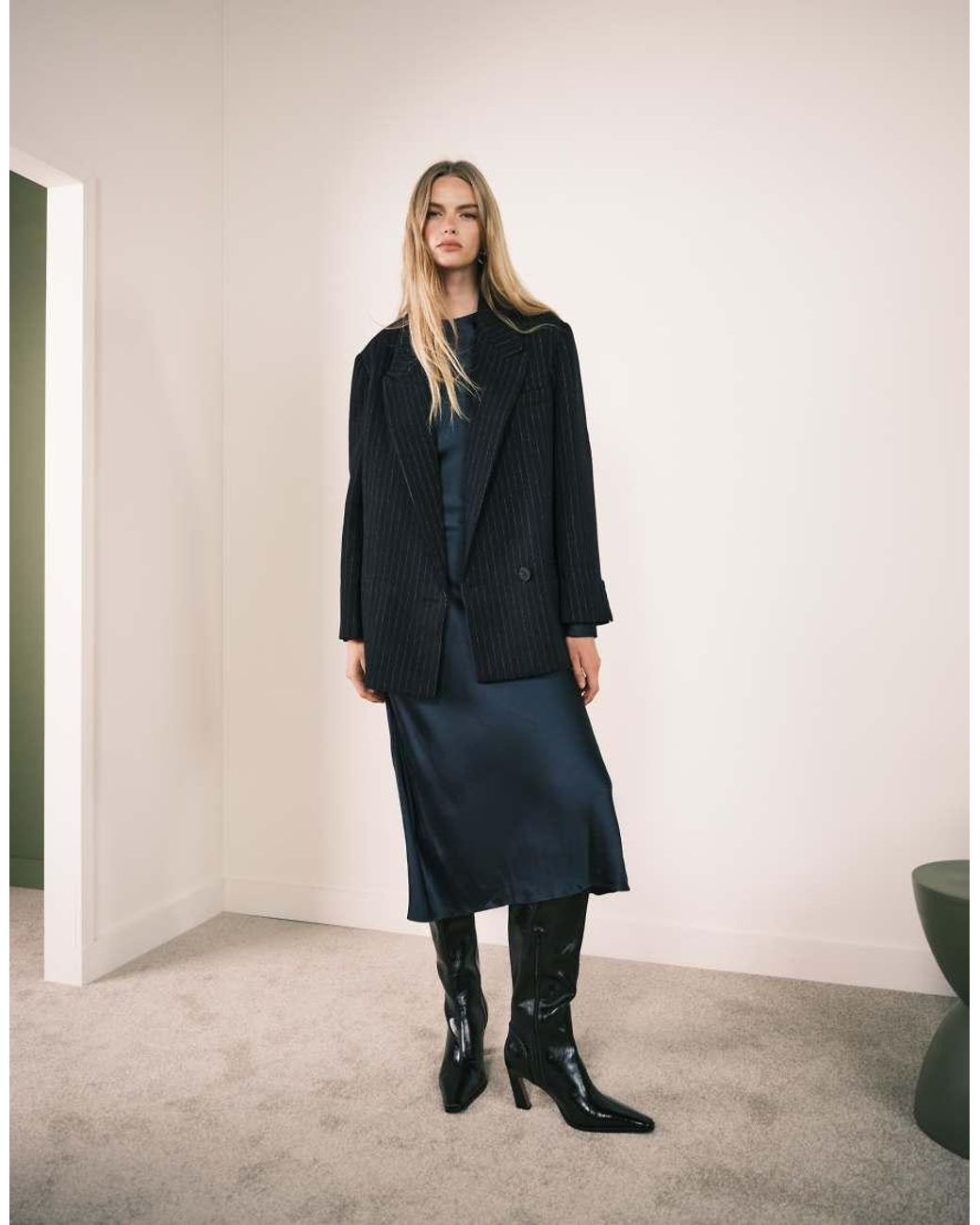 ASOS Blue Wool Blend Pinstripe Formal Blazer