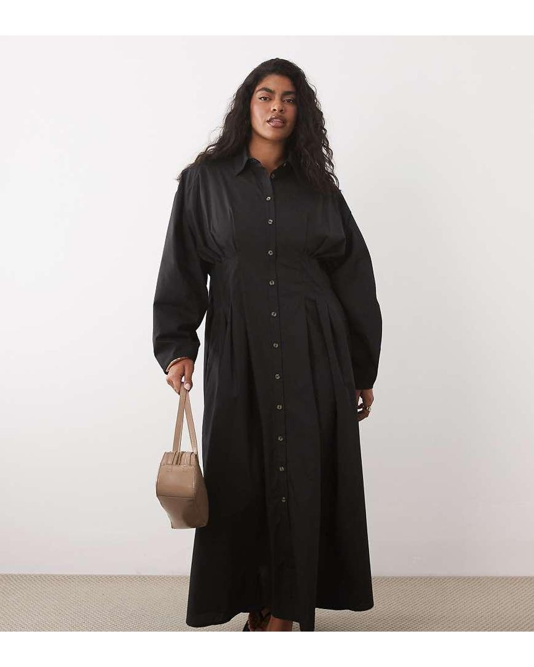 ASOS Black Asos Design Curve Cinched Detail Maxi Shirt Dress