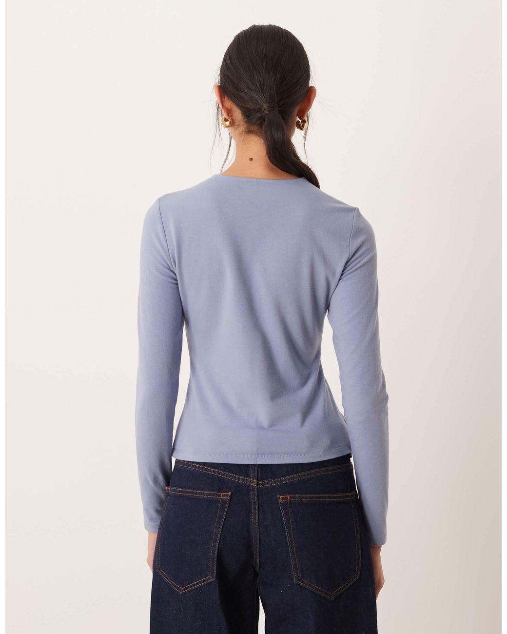 Abercrombie & Fitch Blue – langärmliges, knapp geschnittenes shirt
