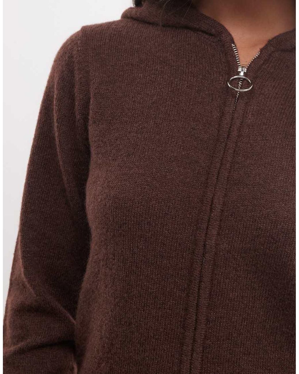 Collusion Brown Knitted Zip Through Fitted Hoodie