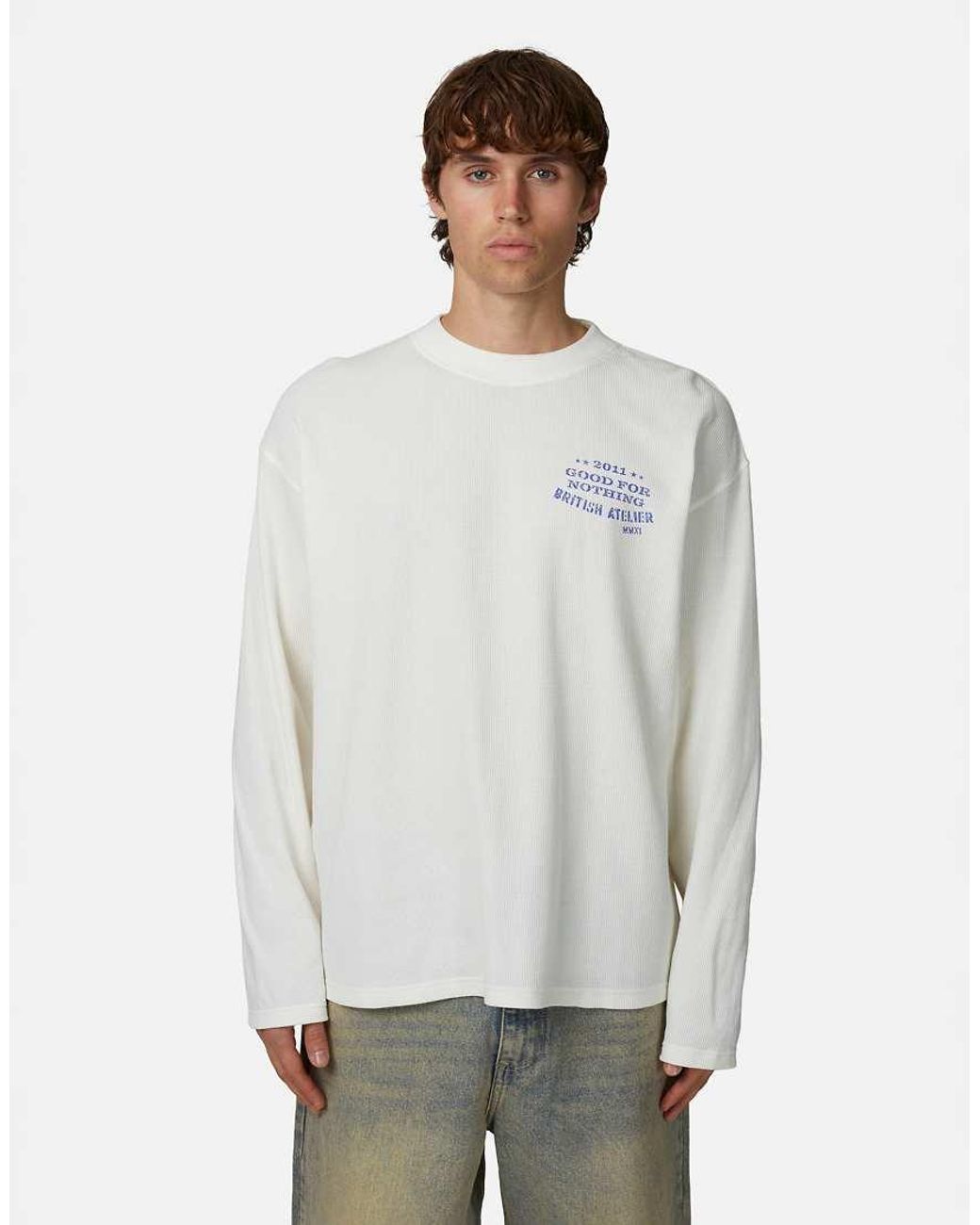Good For Nothing White Long Sleeve Waffle Camo Tee for men