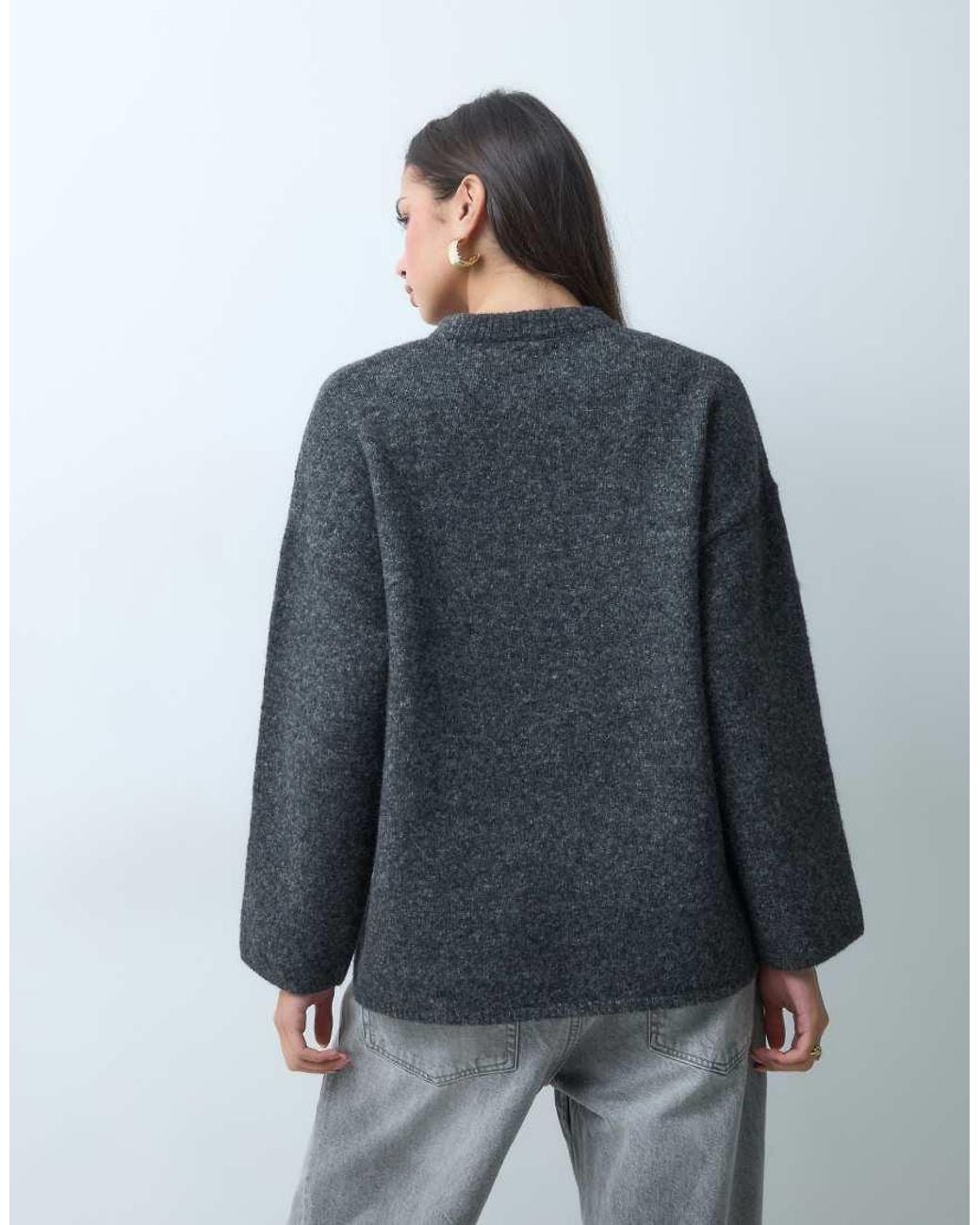 ASOS Gray Relaxed Fluffy Sweater With Wool