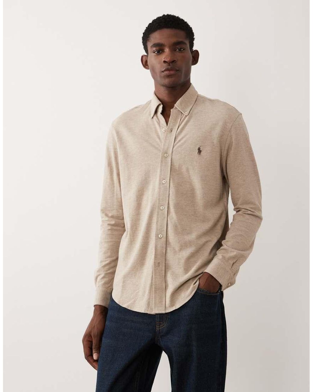 Polo Ralph Lauren Natural Icon Logo Long Sleeve Cotton Shirt for men