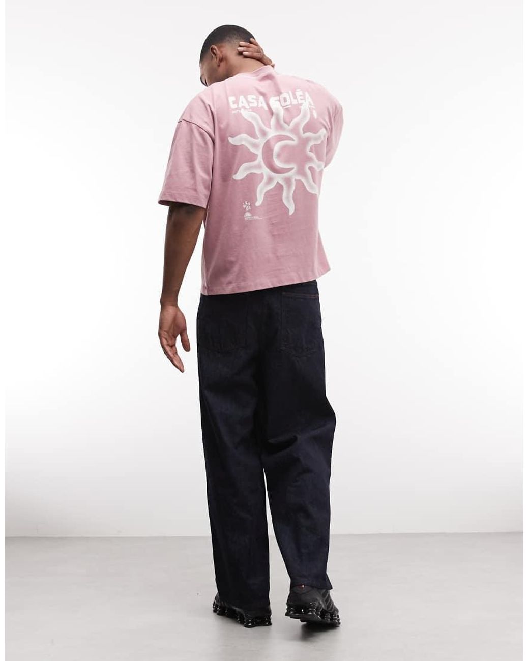 ASOS Oversized Recht T-Shirt Van Zware Stof Met Grafische Print Op De Achterkant in het Pink voor heren
