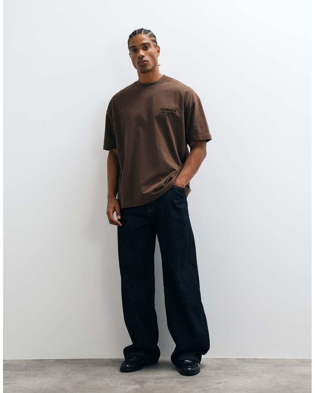 AllSaints Brown Xander Short Sleeve Flocked Graphic Logo T-shirt for men