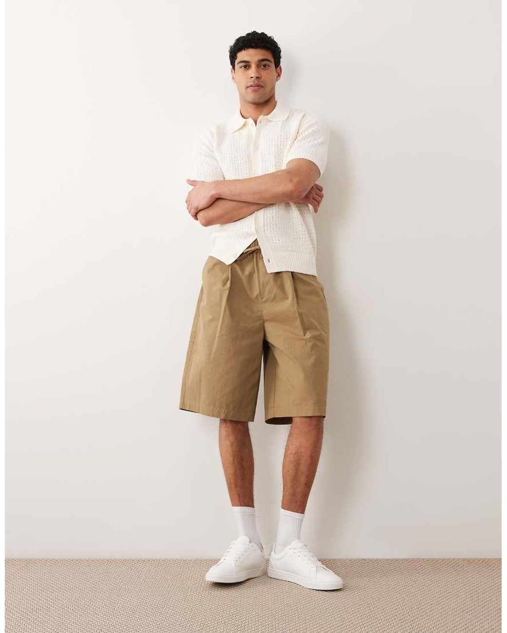 Mango White Button Up Short Sleeve Waffle Knit Poloshirt for men