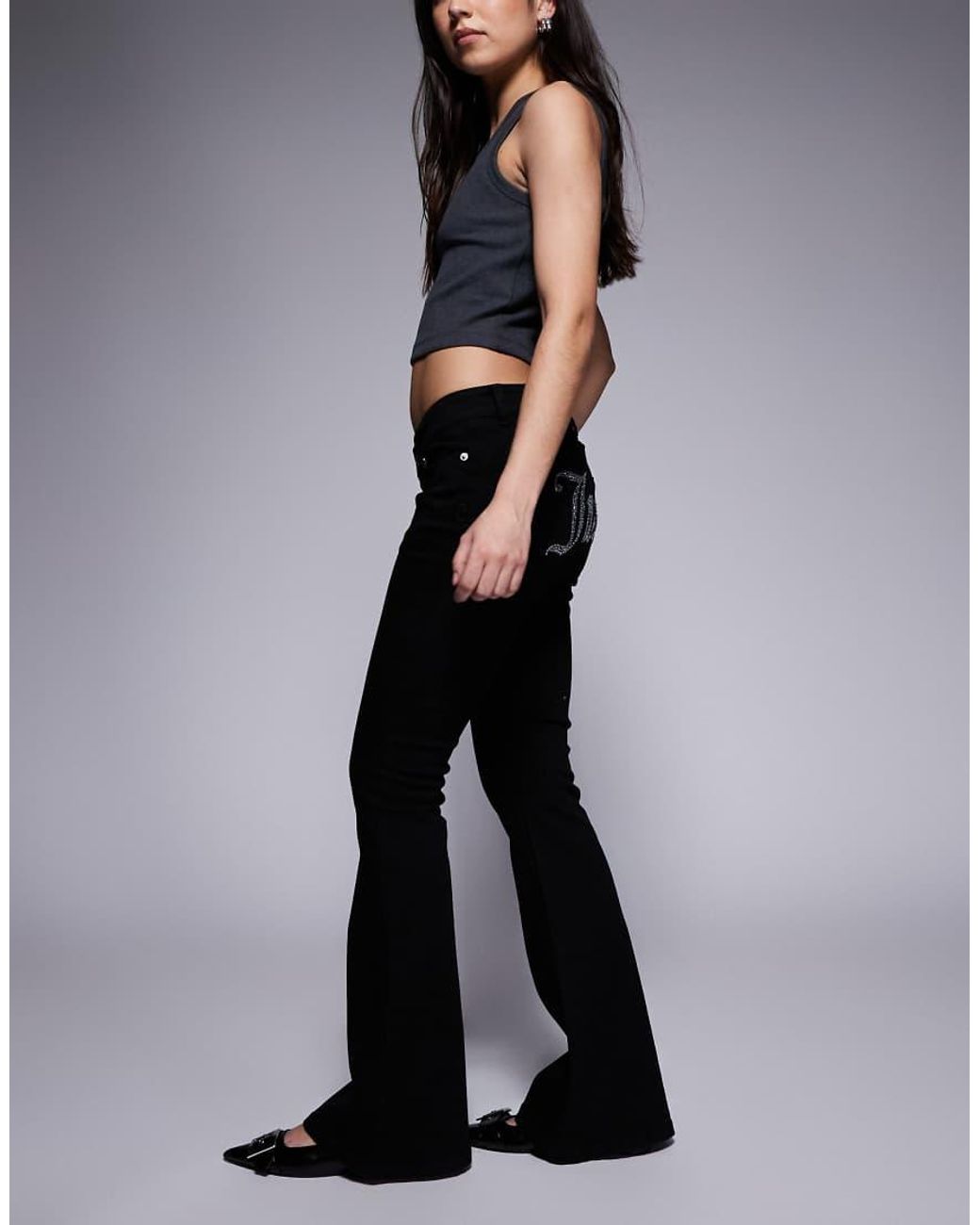 Juicy Couture Black Mid Rise Bootcut Diamante Logo Jeans