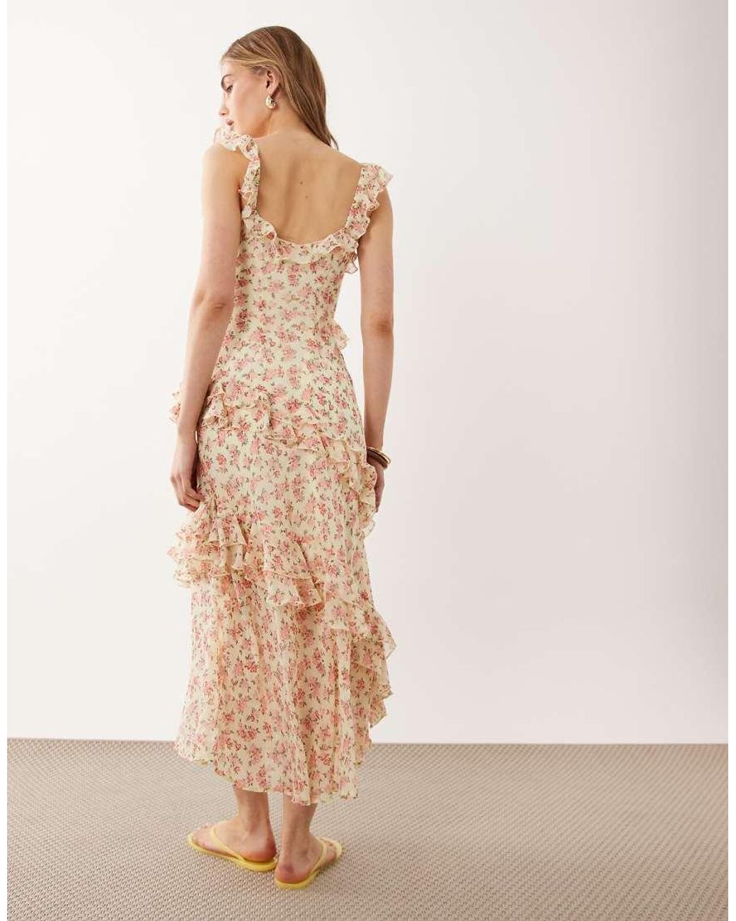 New Look Natural Floral Bouquet Print Ruffle Maxi Dress