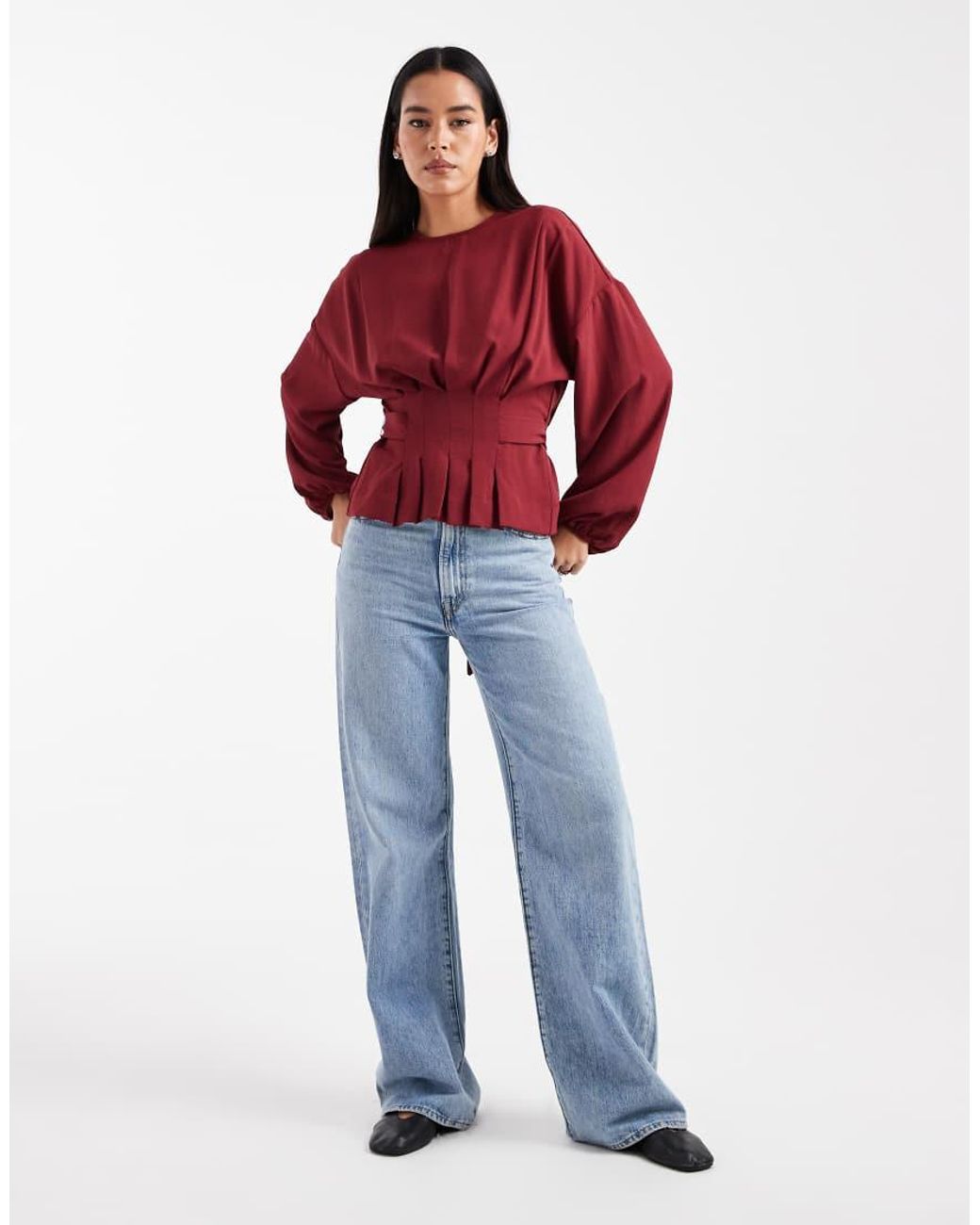 ASOS Red Cinched Waist Blouse With Tie Back