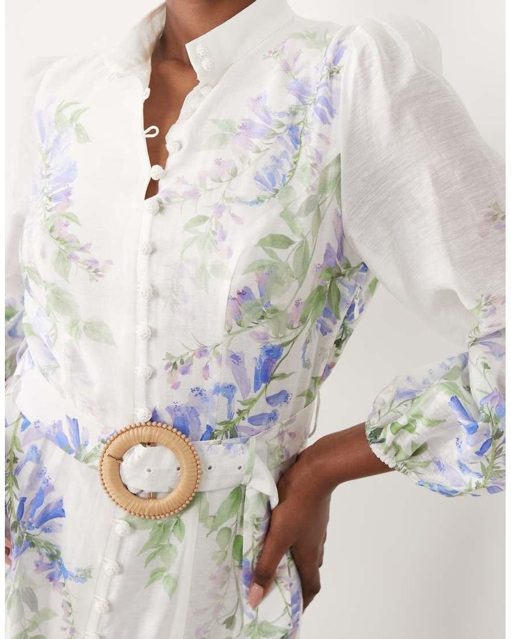 Forever New Natural Cotton Balloon Sleeve Button Through Belt Detail Midi Dress