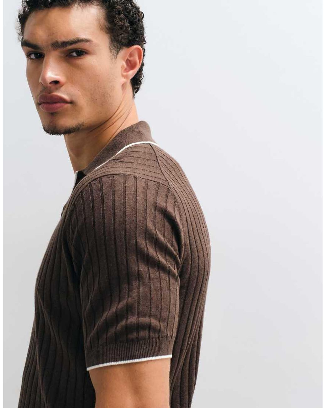 Mango Brown Short Sleeve Polo Top for men
