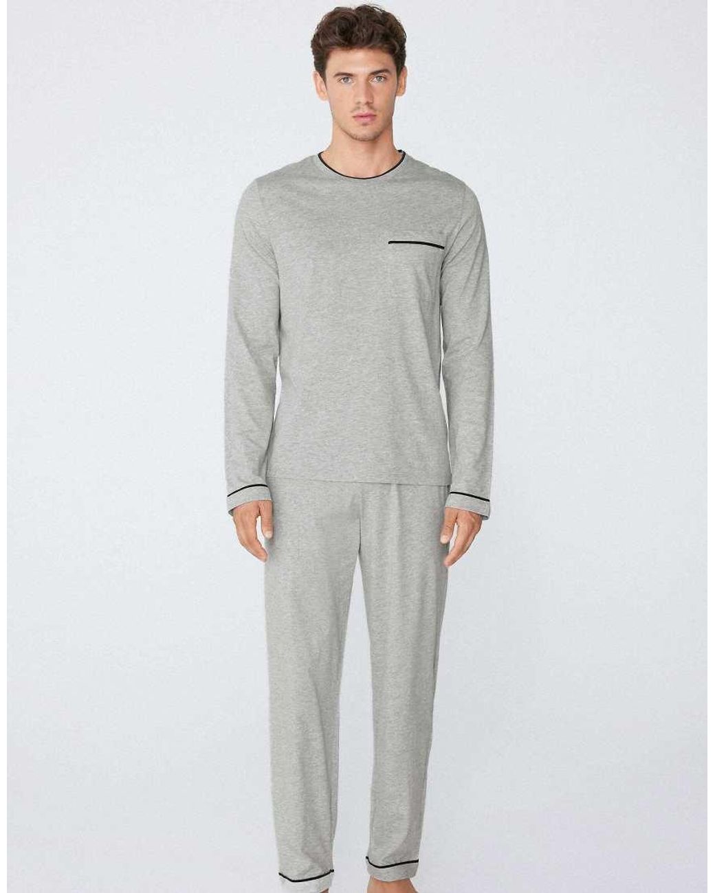 Tezenis White Long Piping Cotton Pyjamas for men