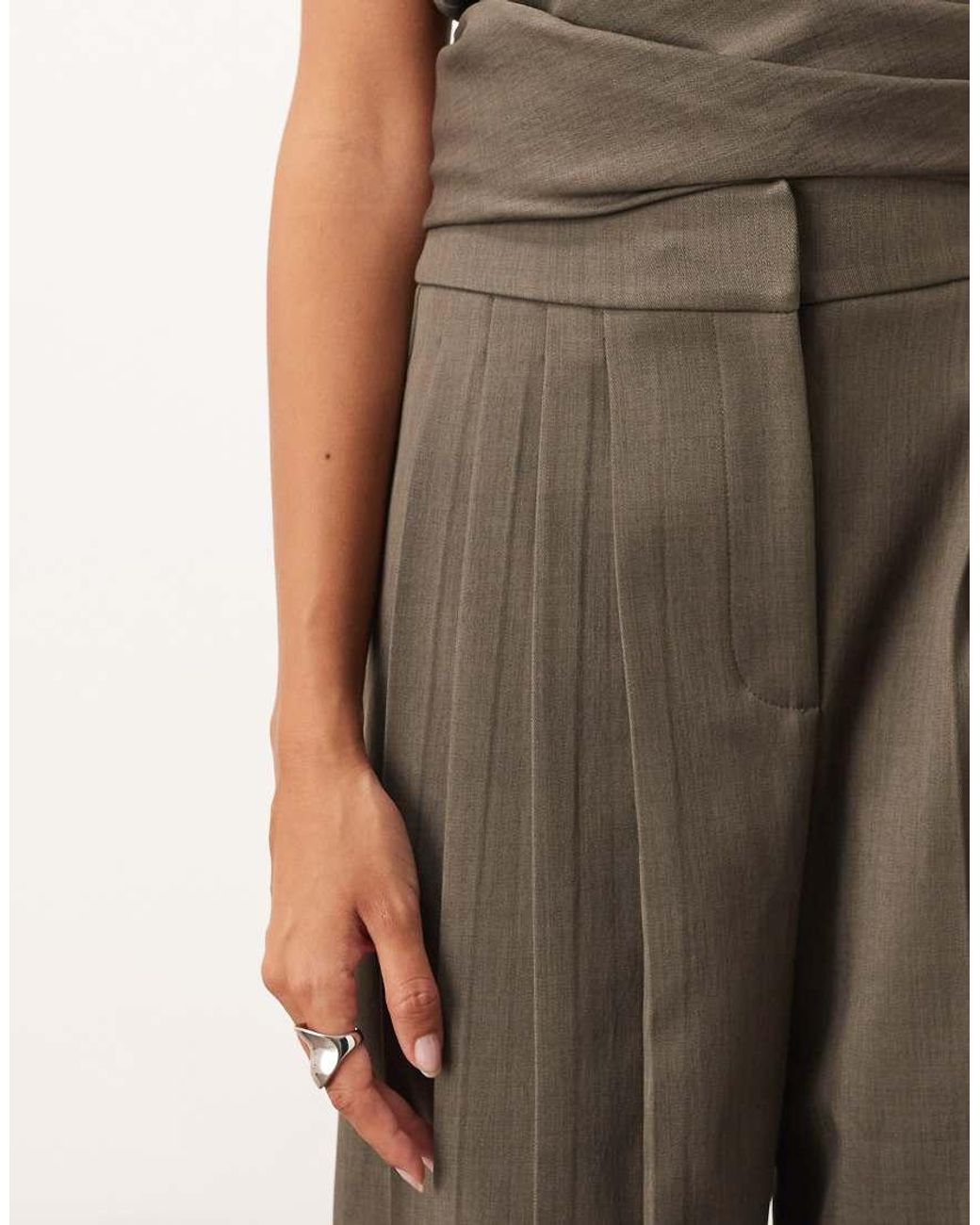 ARRANGE Natural Wool Pleated Wide Leg Trouser Co-Ord