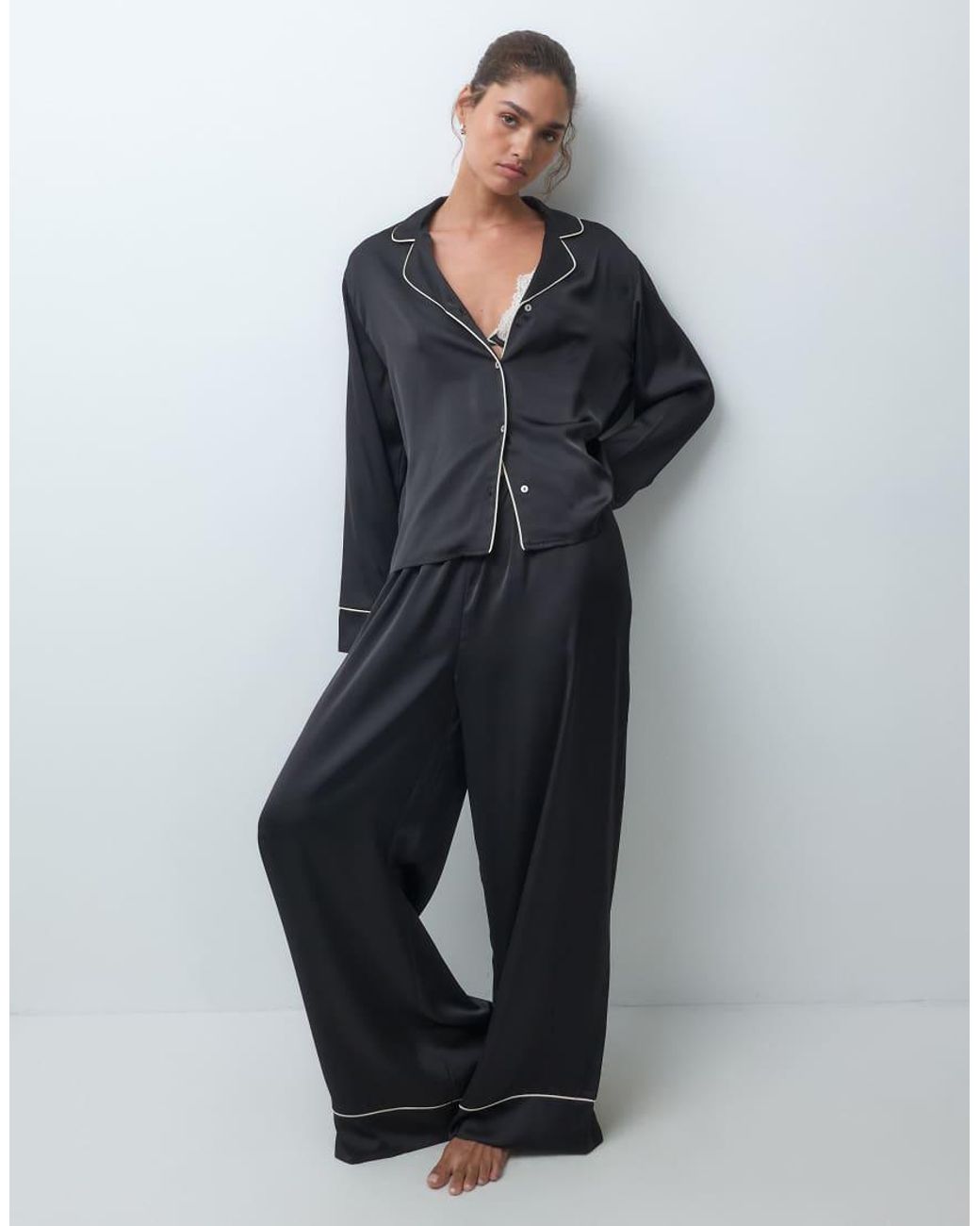 ASOS Gray Satin Pyjama Shirt And Trouser Set