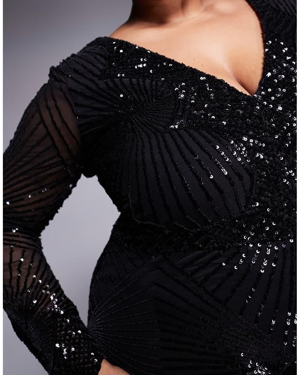 Goddiva Black Curve Starburst Sequin Maxi Dress