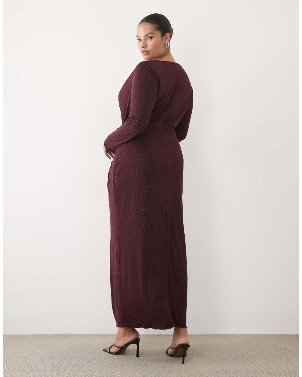 Tfnc Plus Red Cowl Neck Embellished Maxi Dress With Thigh Split