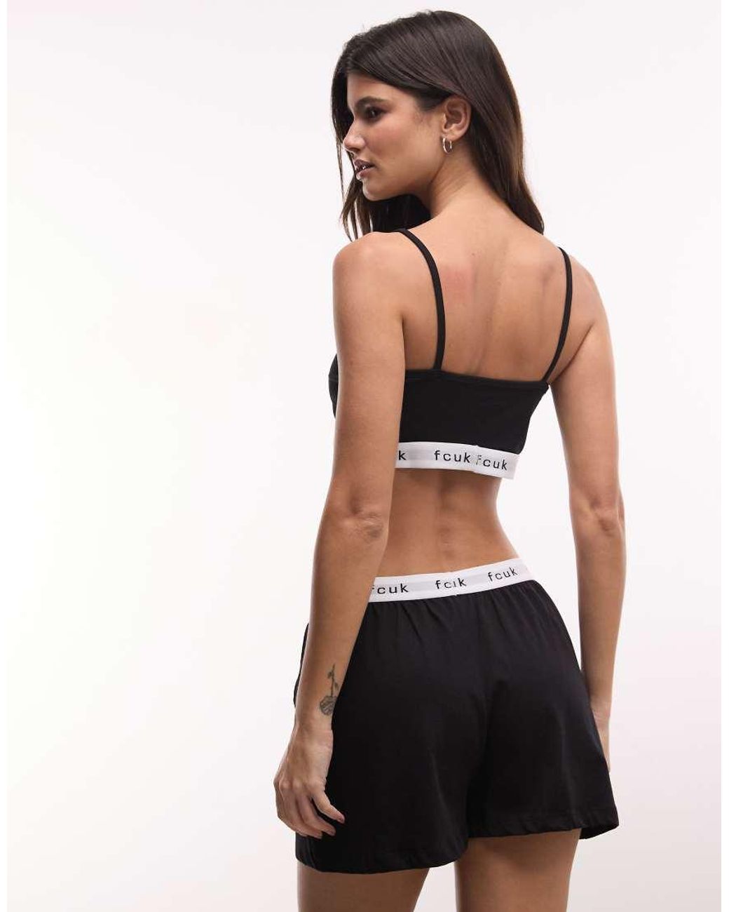 French Connection Black Fcuk Waist Band Logo Pyjama Set On