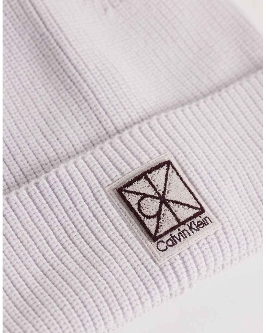 Calvin Klein Pink Rib Knit Beanie With Square Emblem