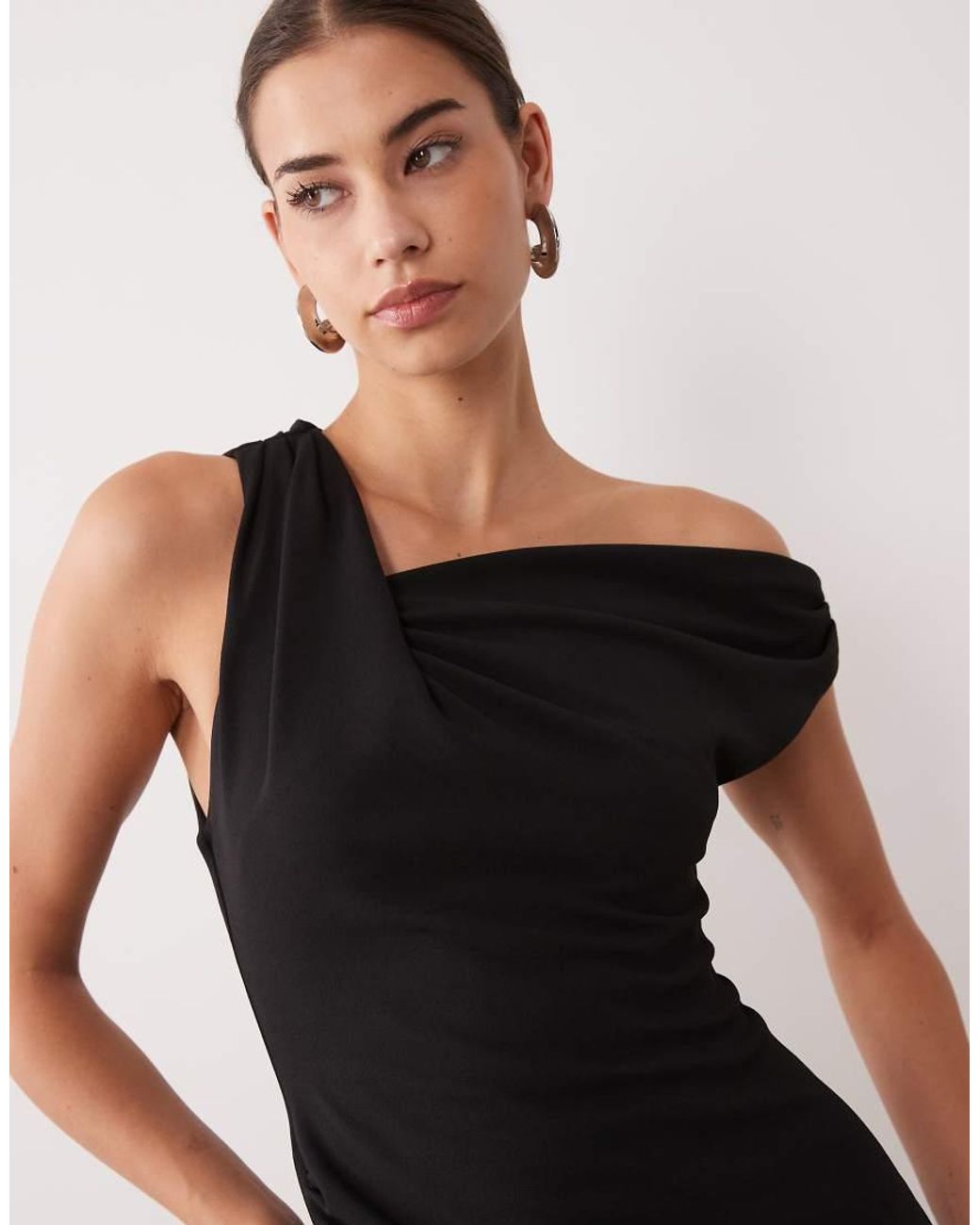 ASOS Black Crepe Fallen Shoulder Maxi Dress With Ruched Skirt Detail