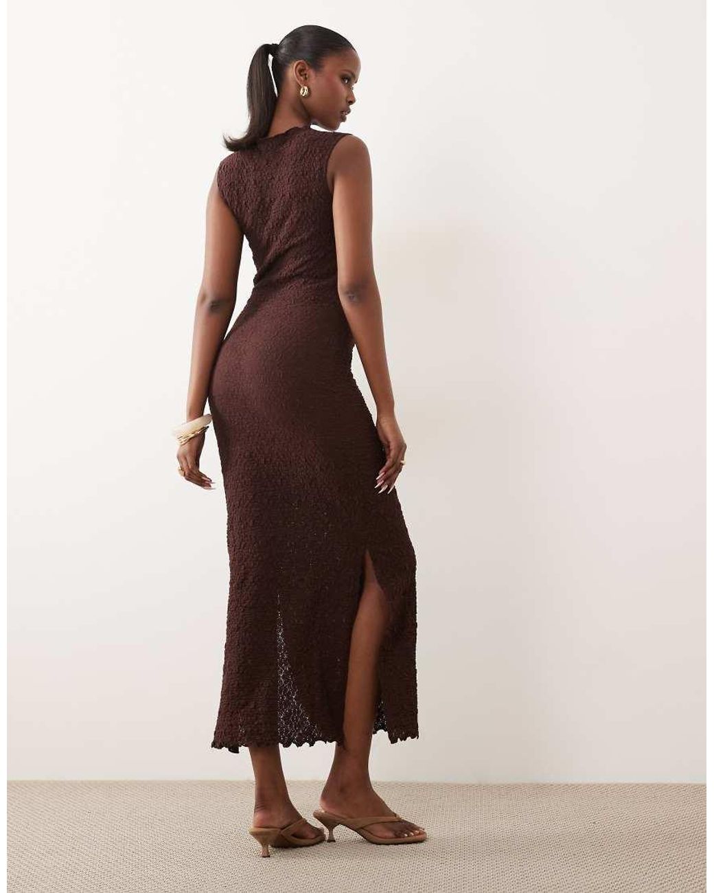 ASOS Brown Textured Knit Midi Dress