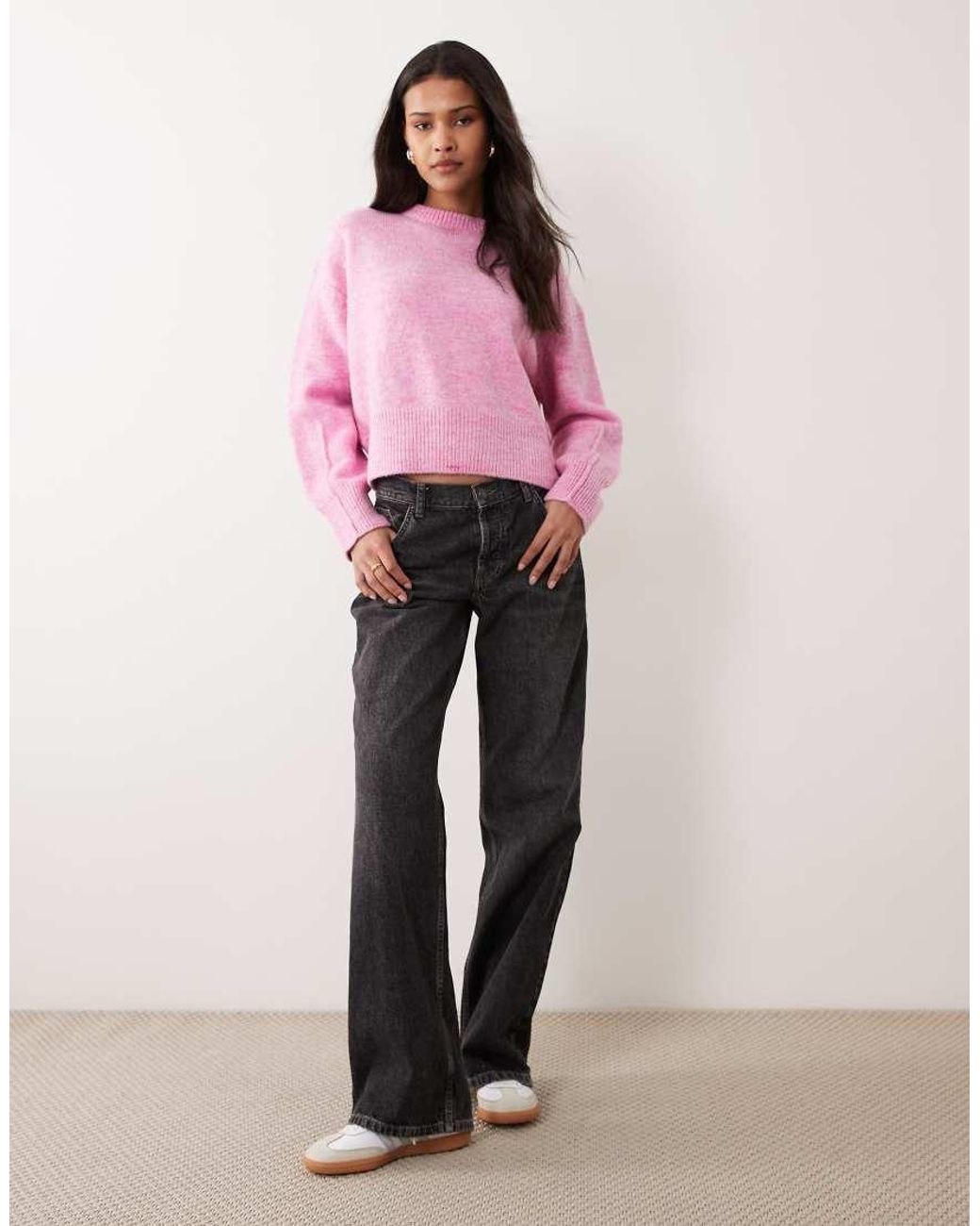 ASOS Pink Boxy Crew Neck Jumper With Side Split Detail