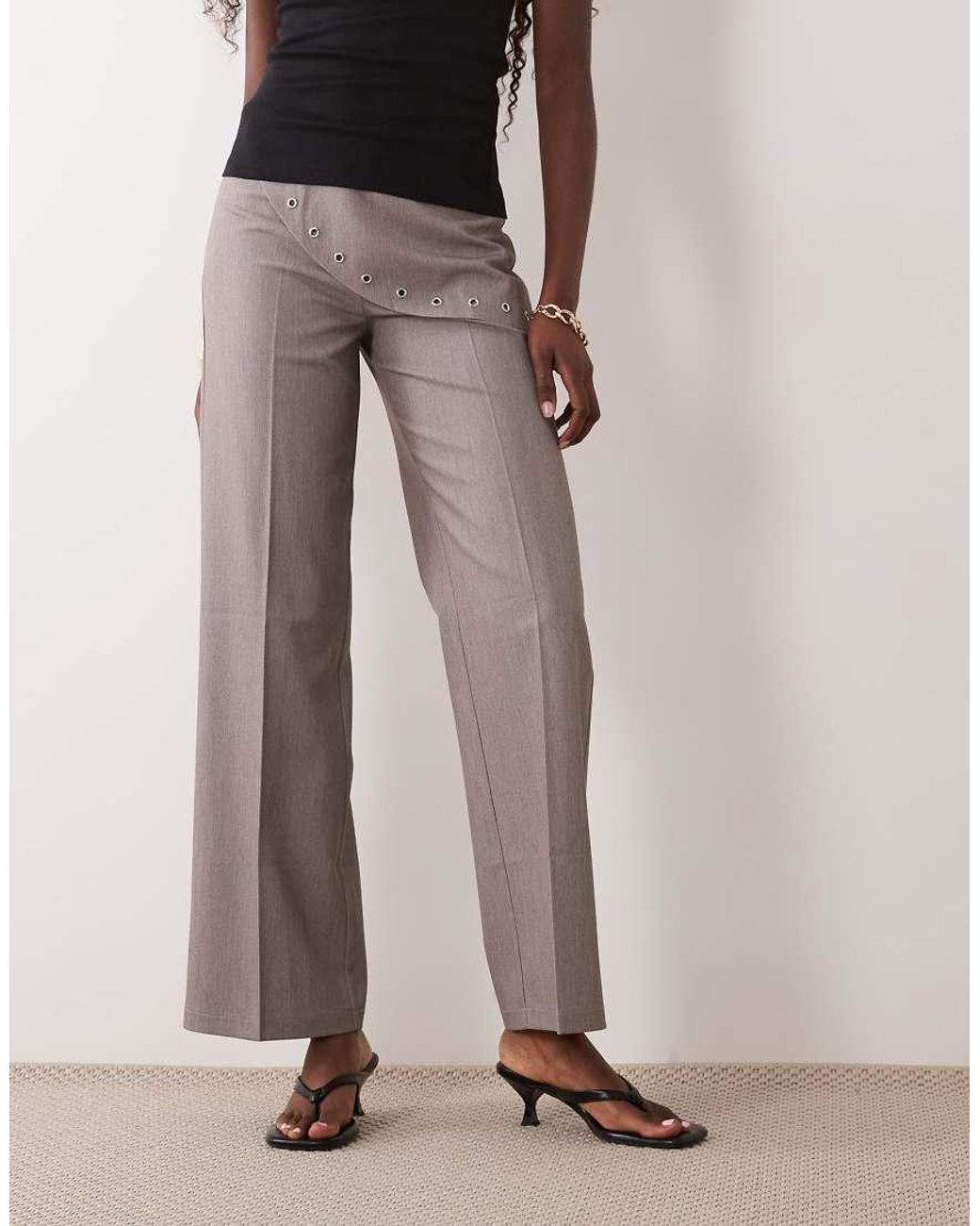 The Frolic Brown Exclusive Eyelet Detail Wrap-front Pants