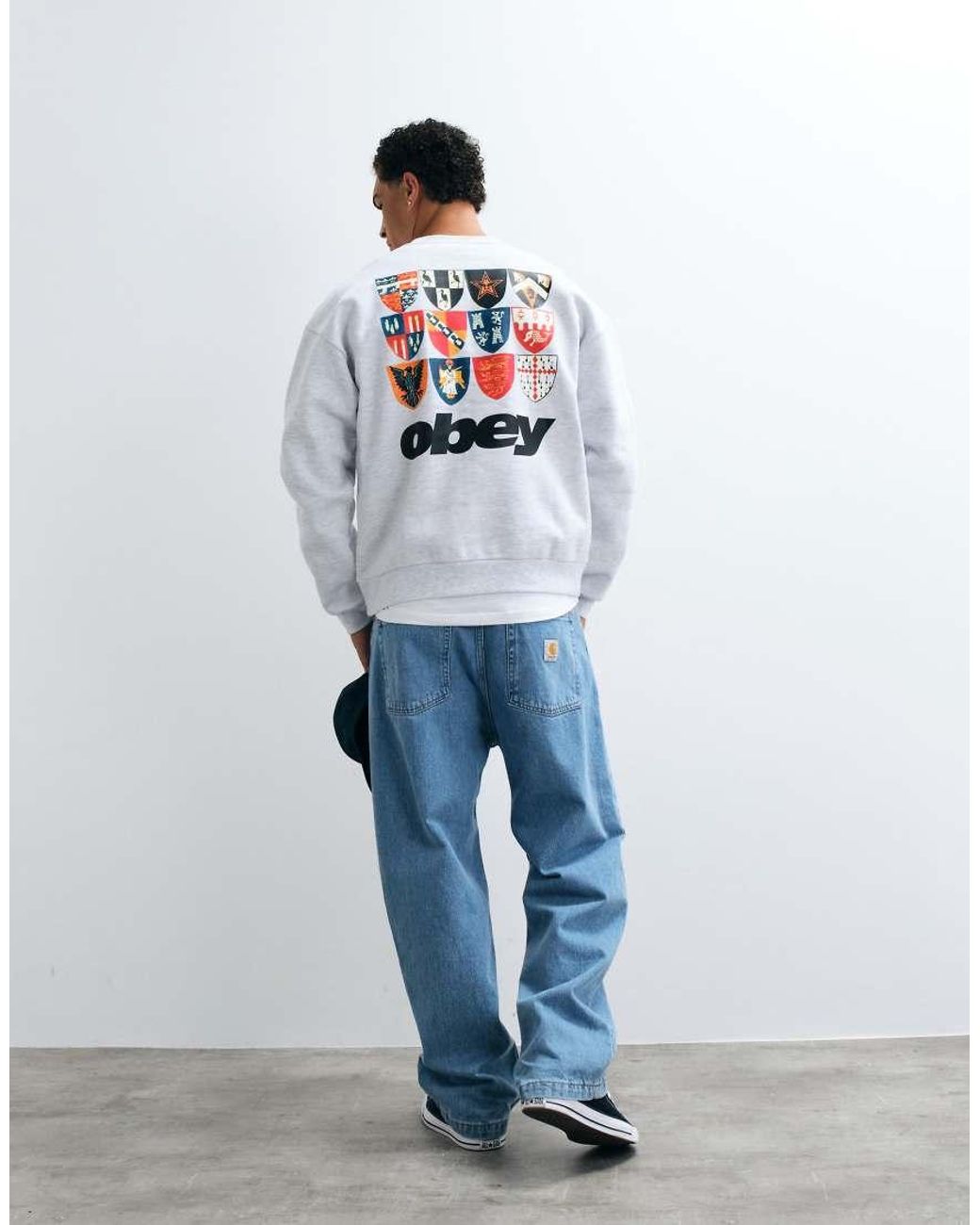 Obey White Shields Back Graphic Heavy Weight Crewneck Sweatshirt for men