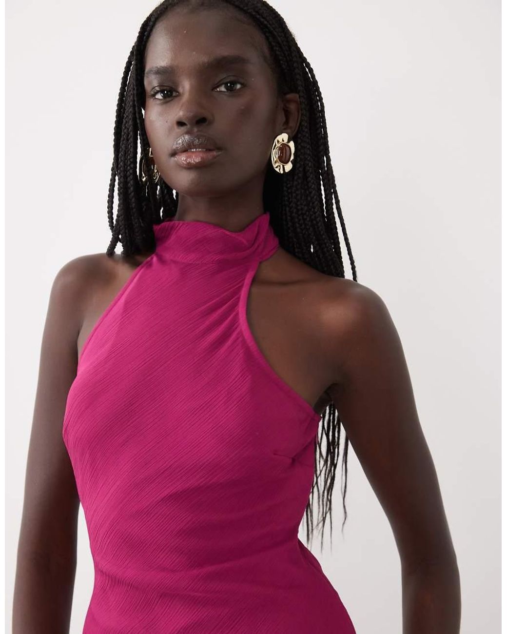 ASOS Purple Chiffon High Neck Midi Dress