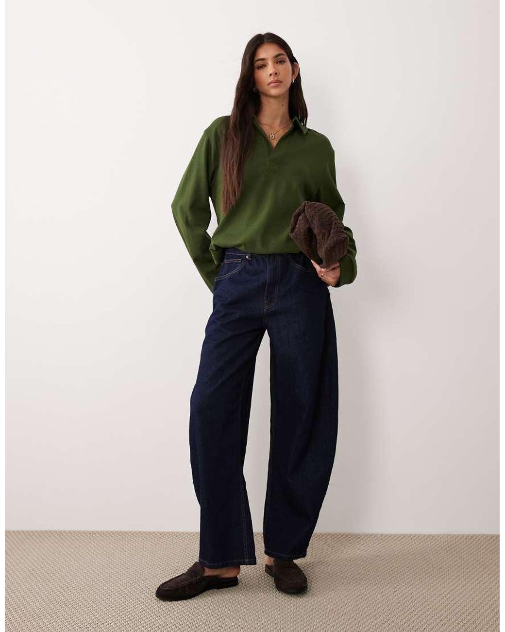 ASOS Green Rugby Collar Long Sleeve Tee