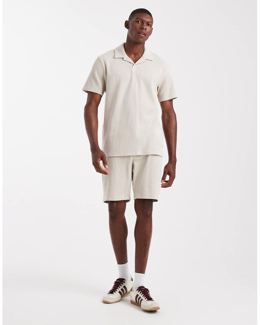 Only & Sons Geribbelde Oversized Polo in het Natural voor heren