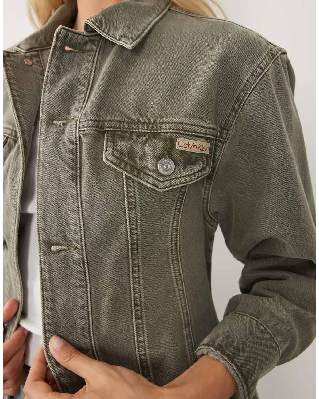 Calvin Klein Gray Cinched Waist Denim Jacket