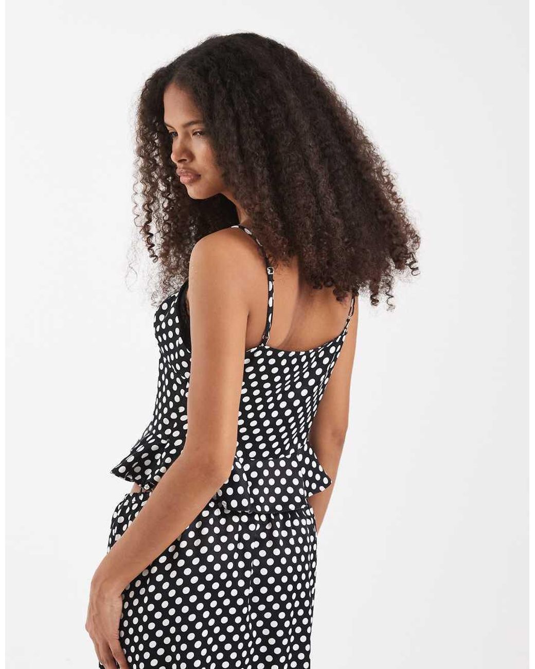 ASOS Black Satin Lace Trim Peplum Top