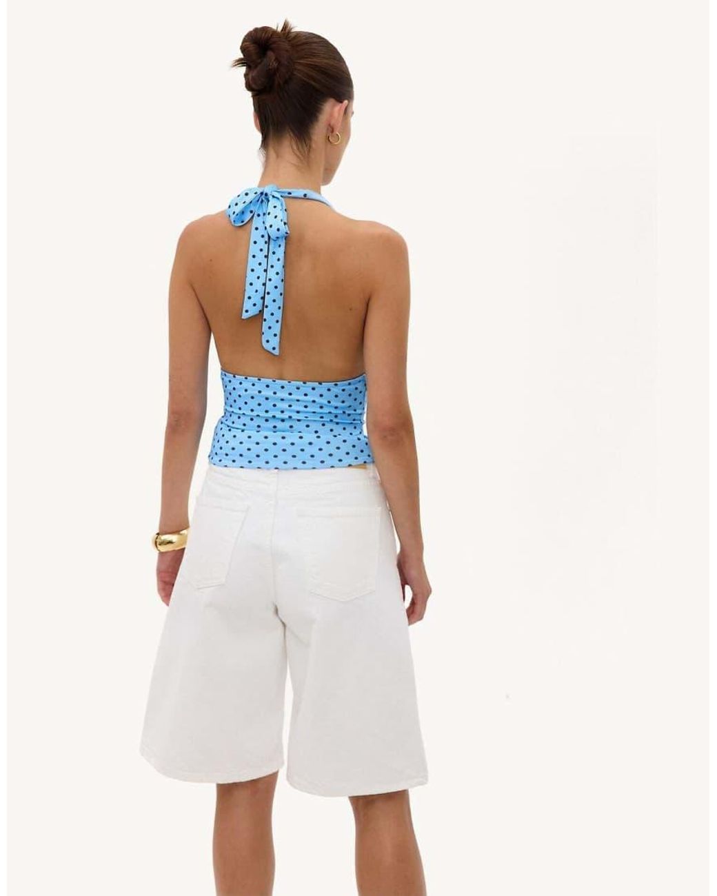 Loavies Blue Run Into Rainbows Halter Top With Polka Dots