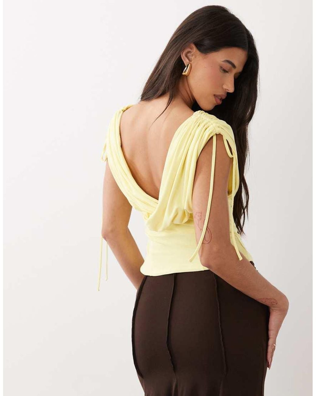 ASOS Yellow Deep Ruched Off The Shoulder Top
