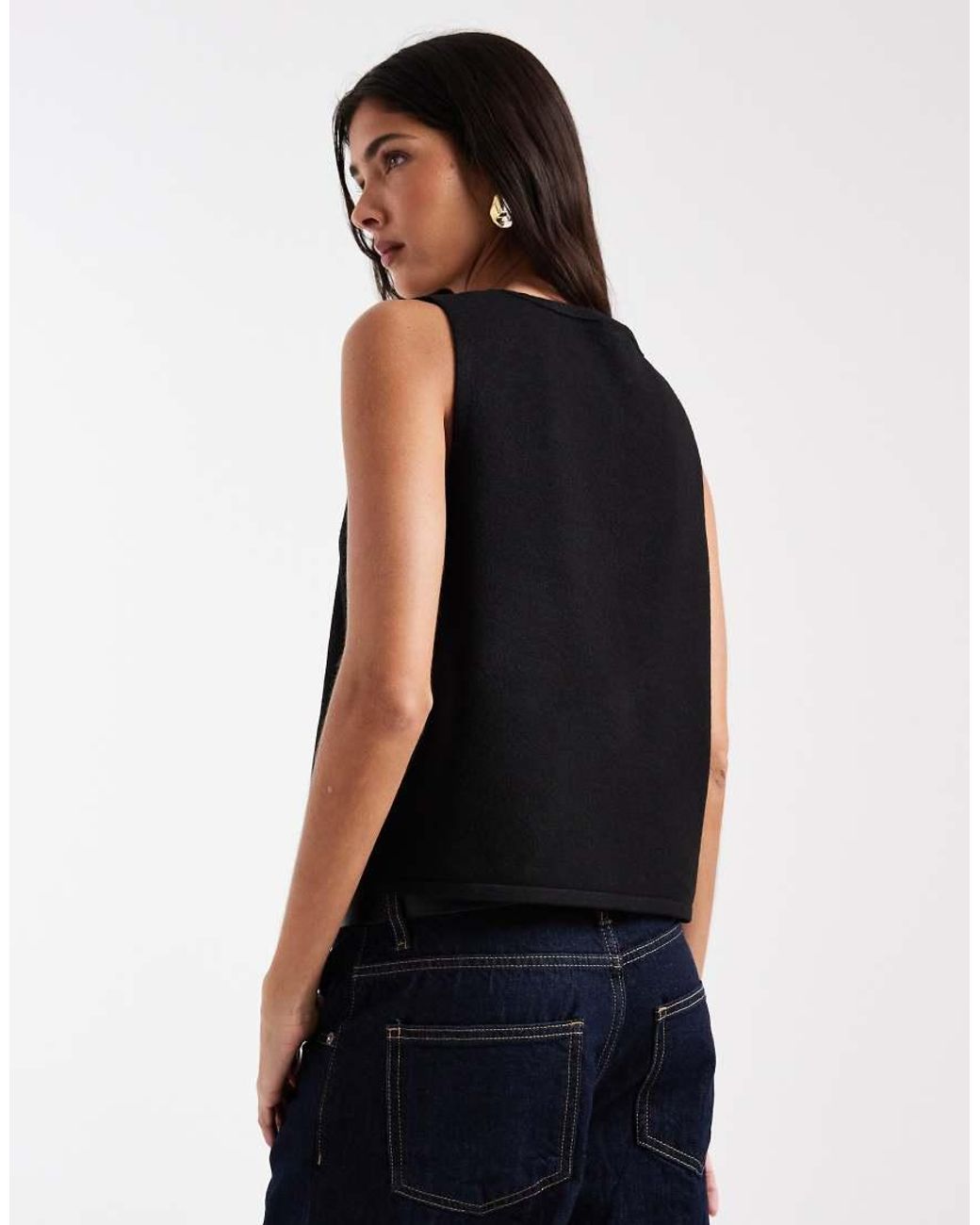 Pieces Blue Tie Front Sleeveless Knitted Top