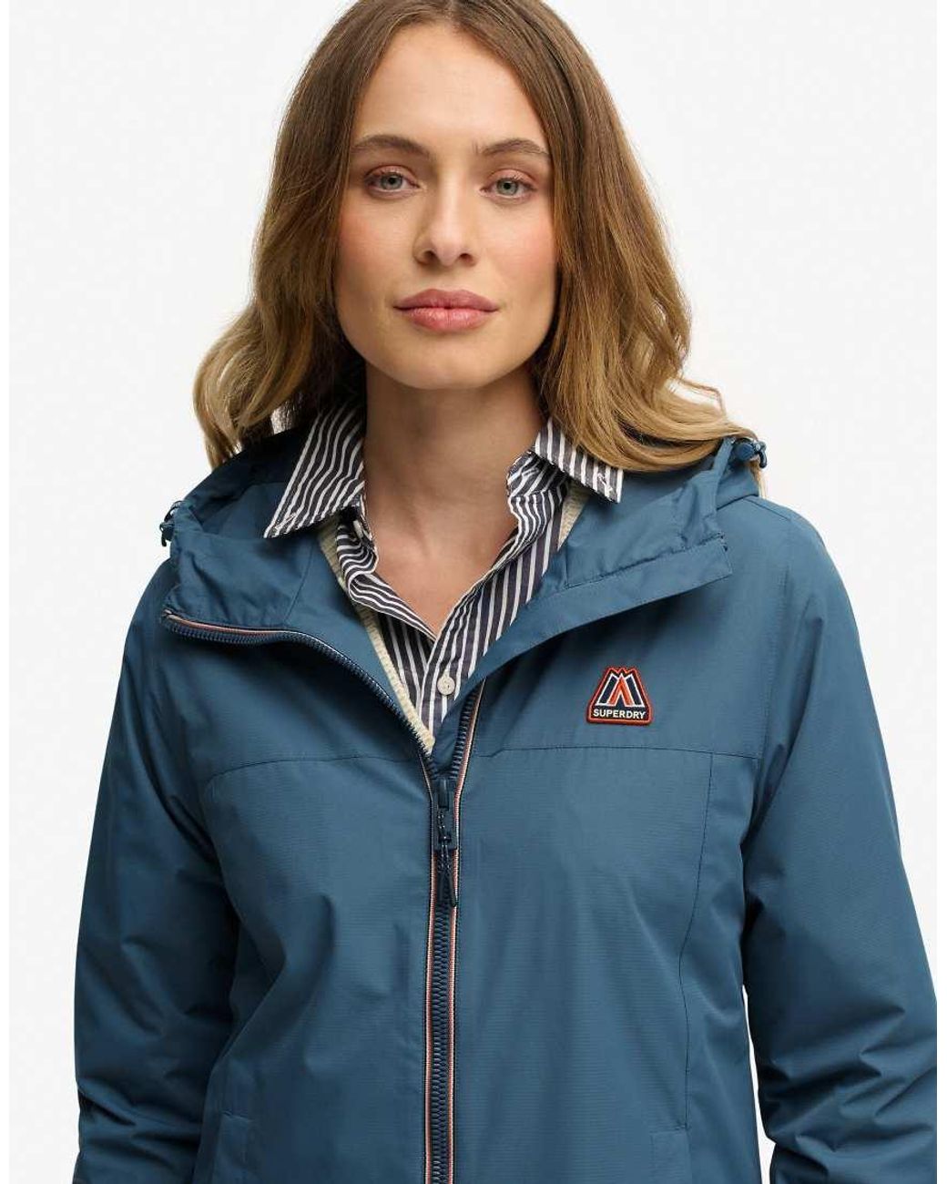Superdry Blue Longline Tri Coloured Windbreaker Jacket
