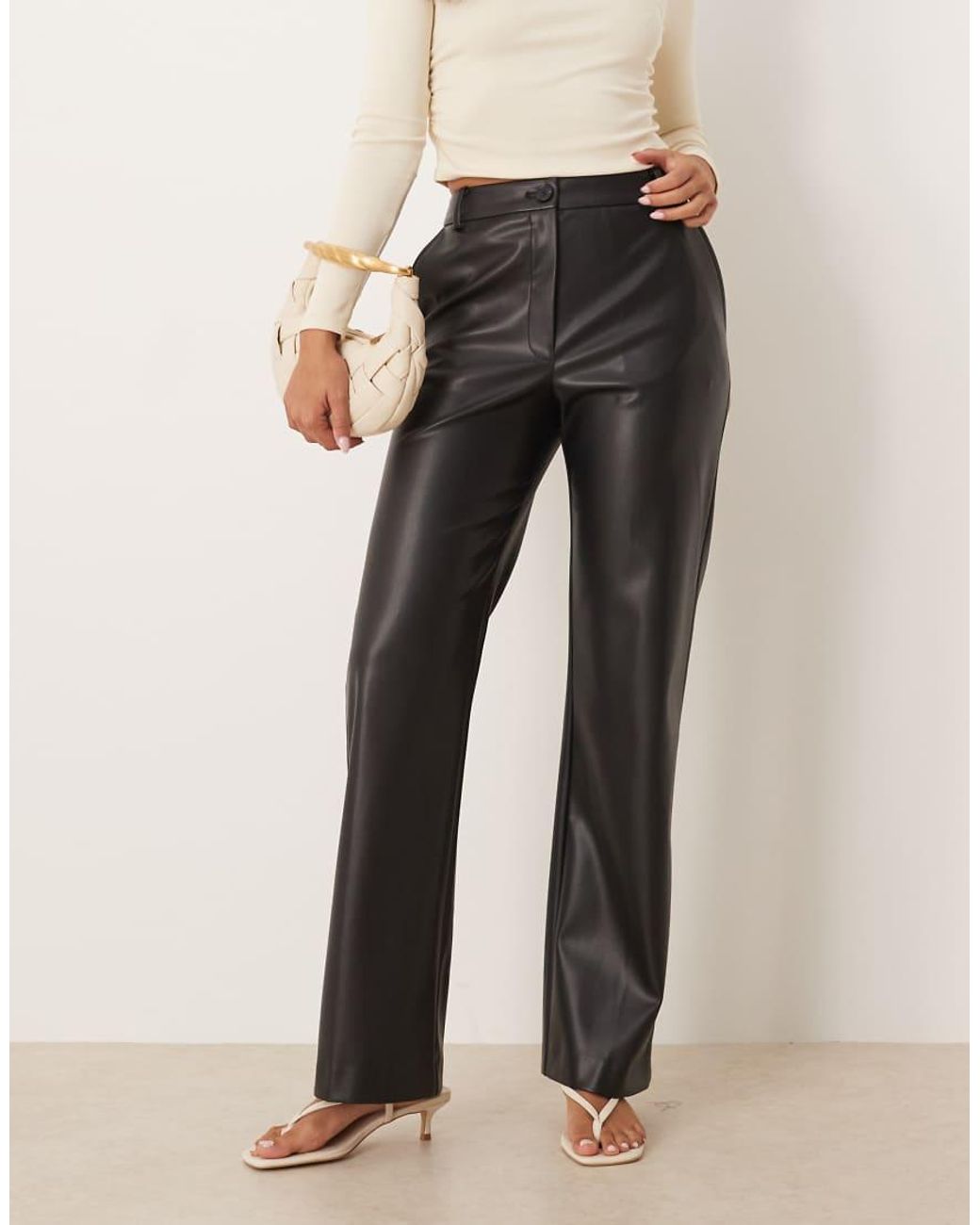 ASOS Natural Faux Leather Straight Leg Pants
