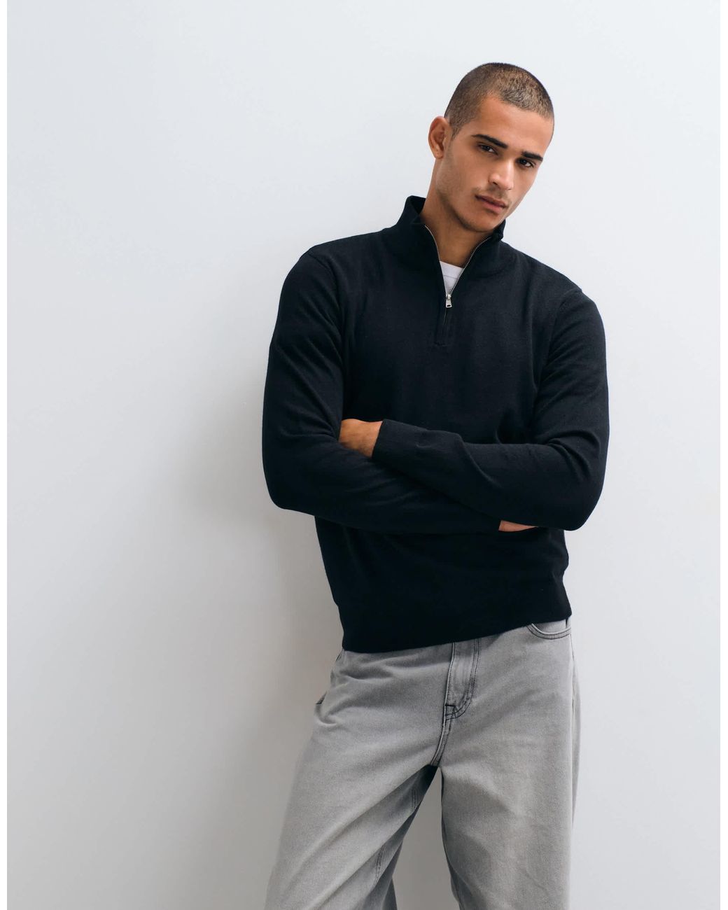 Pull en maille à demi-zip Threadbare pour homme en coloris Blue
